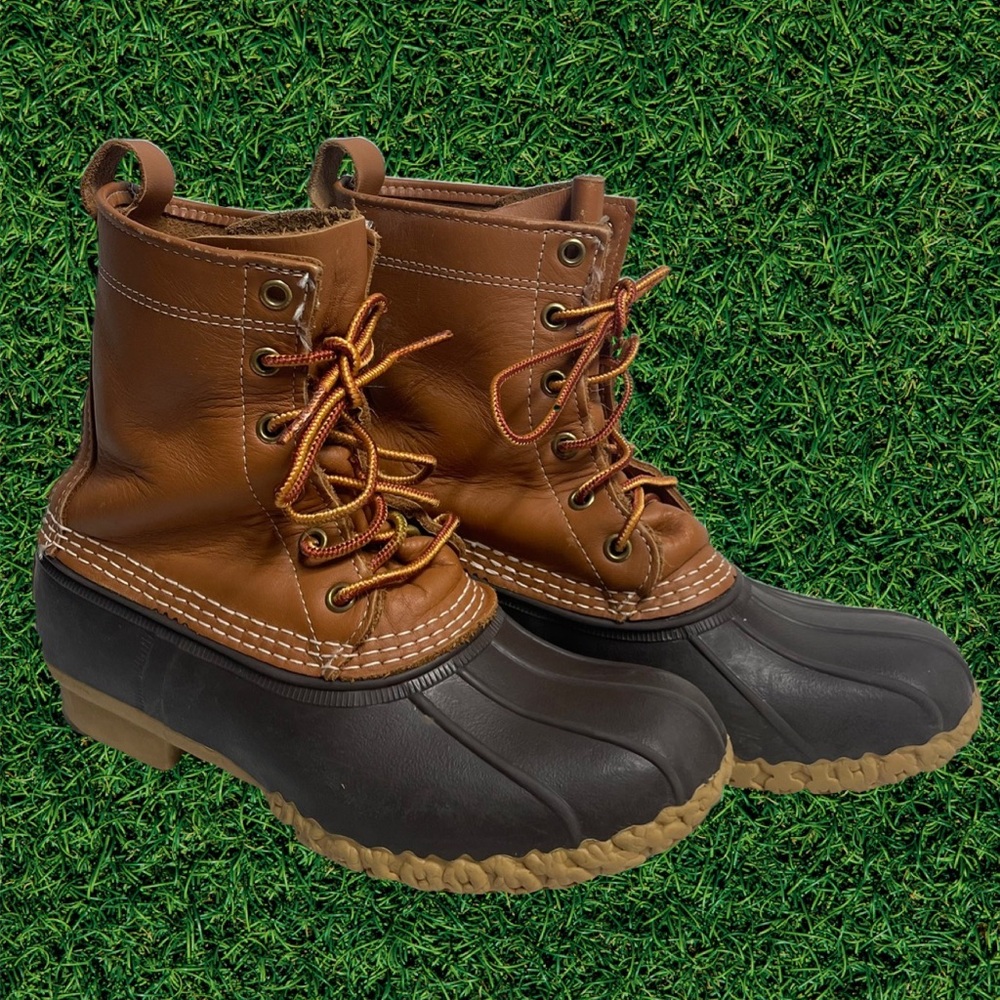 L.L. Bean Unlined Brown Leather Duck Boots Lace Up Woman Size 7